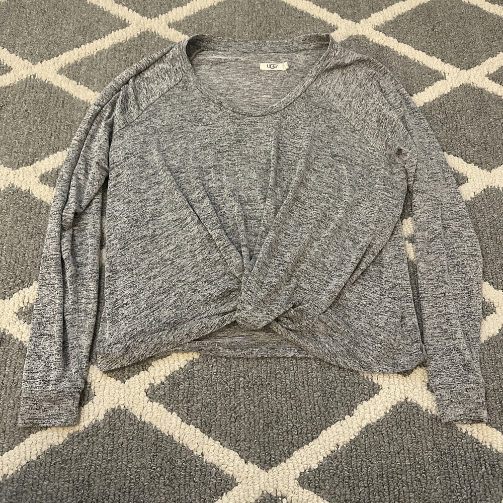 Ugg Women's Grey Knotted Front Long Sleeve Round Neck Comfort Sweatshirt s L‎